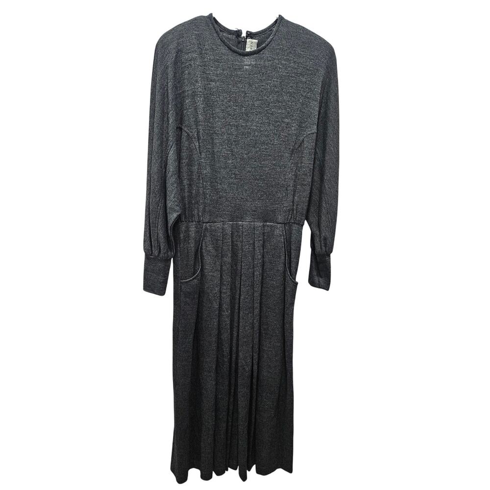 Vintage Lillie Rubin Gray Maxi Dress Sz 6 Fit Flare Pleated Skirt Dolman Sleeve